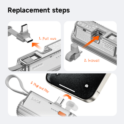 Flow Mini Power Bank, Built-in Replaceable USB-C Lightning Connector, Portable Charger for iPhone, Samsung