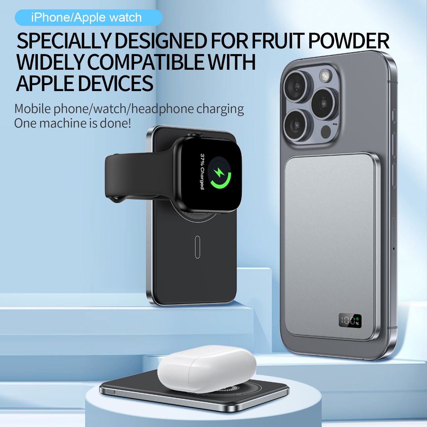 Magnetic Power Bank Wireless Fast Charger For Magsafe, Slim Alloy Backup Battery For iPhone and iWatch