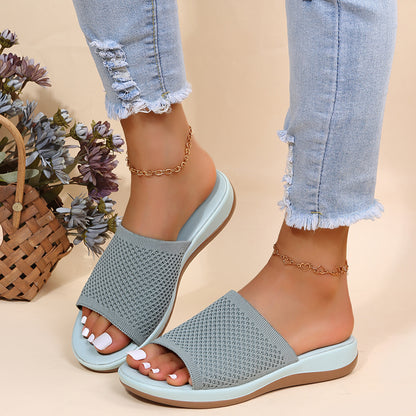 Soft Flat Women Sandals Stylish Stretch Fabric Summer Sandals  Els Women Stretch Fabric Summer Eleg 1