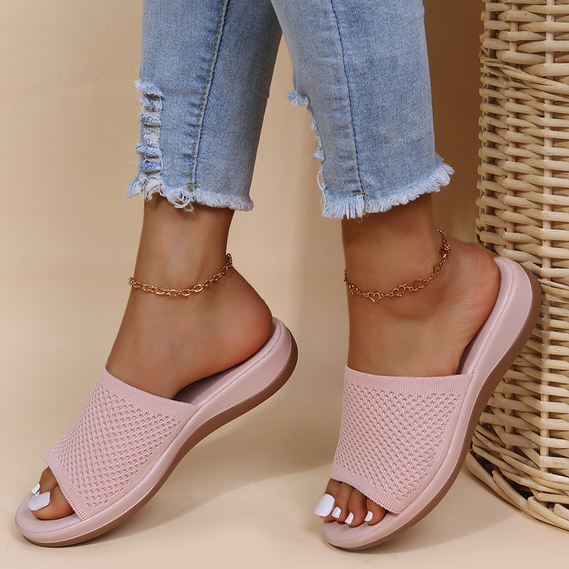 Soft Flat Women Sandals Stylish Stretch Fabric Summer Sandals  Els Women Stretch Fabric Summer Eleg 4
