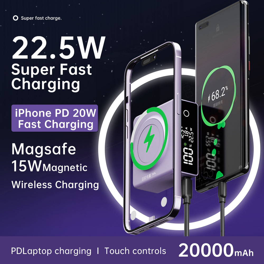 22.5W Fast Charging Powerbank for Laptop Mini Portable Charger, Magnetic Wireless Charge Compatible with Magsafe iPhone
