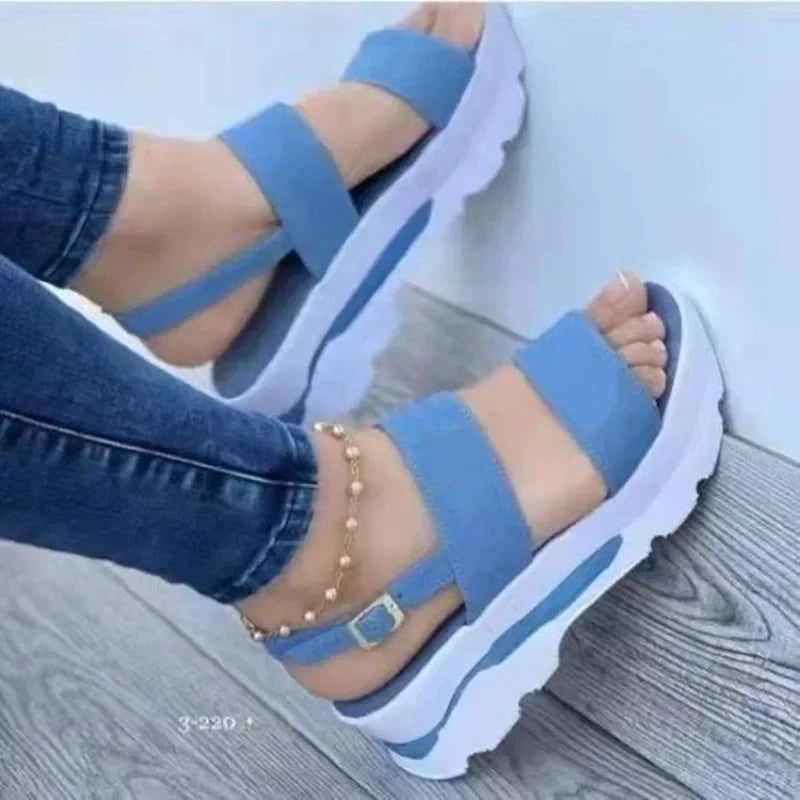 Trendy Women Summer Platform Sandals Buckle Strap Open Toe Thick Sole Punk Ladies Flats For Beach   1