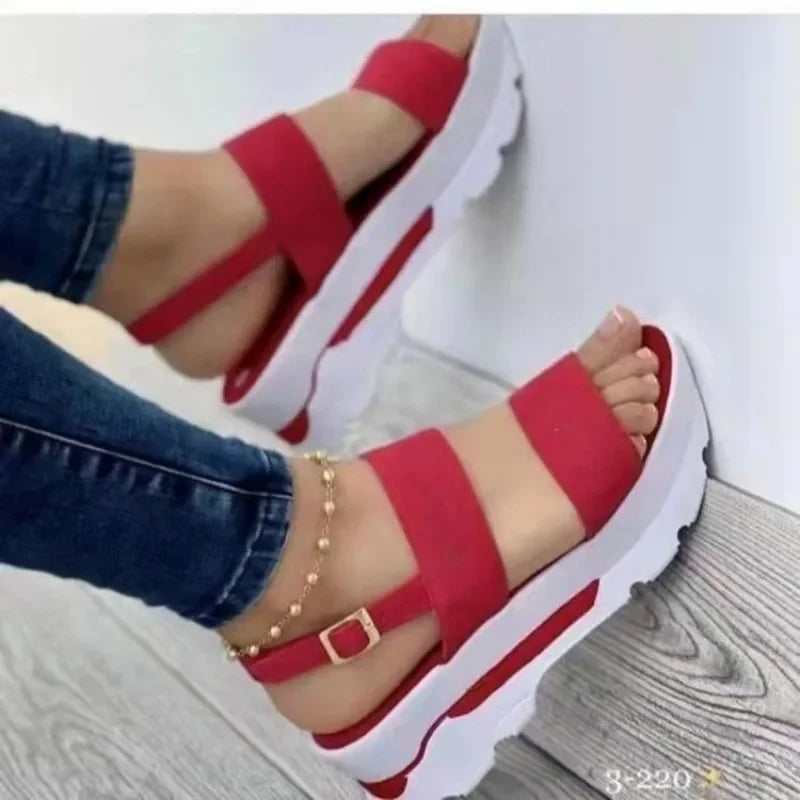 Trendy Women Summer Platform Sandals Buckle Strap Open Toe Thick Sole Punk Ladies Flats For Beach   3
