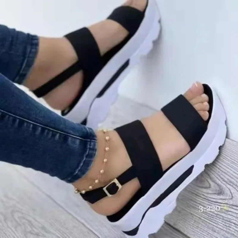 Trendy Women Summer Platform Sandals Buckle Strap Open Toe Thick Sole Punk Ladies Flats For Beach   4