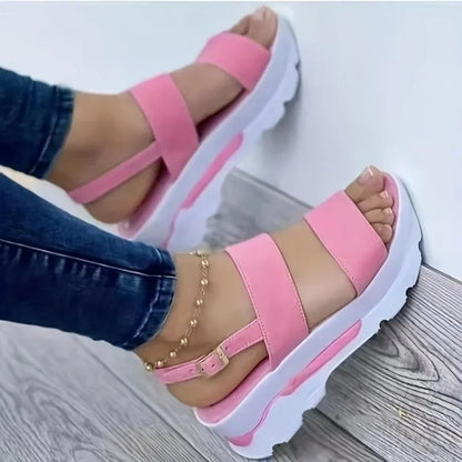 Trendy Women Summer Platform Sandals Buckle Strap Open Toe Thick Sole Punk Ladies Flats For Beach   5