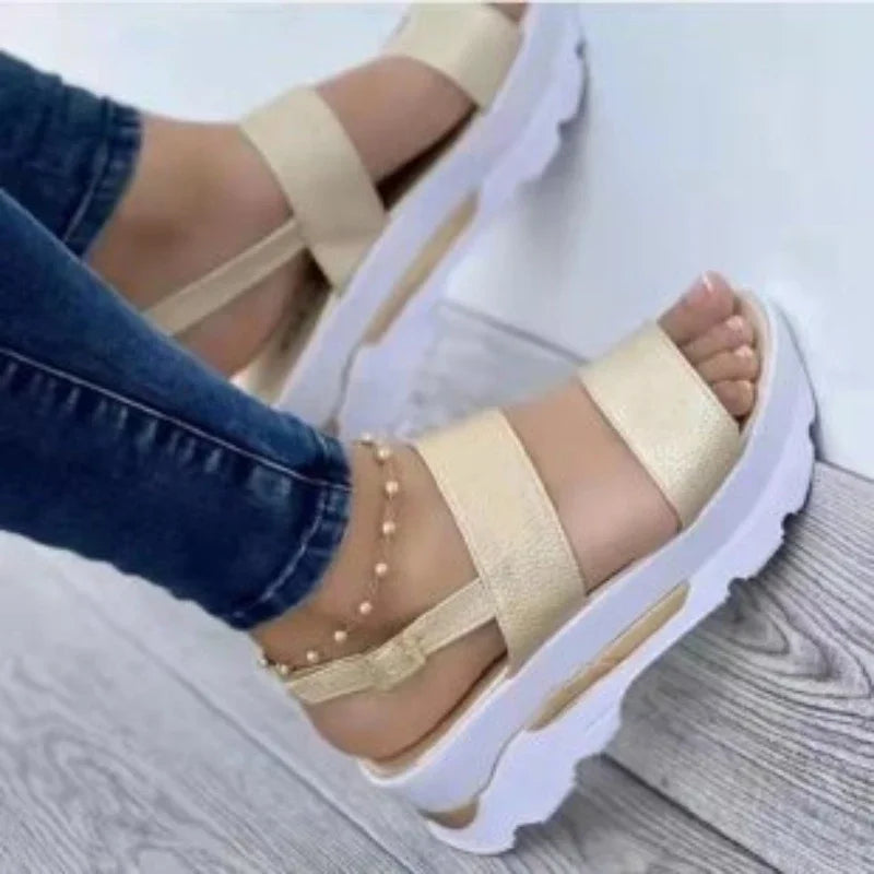 Trendy Women Summer Platform Sandals Buckle Strap Open Toe Thick Sole Punk Ladies Flats For Beach   2