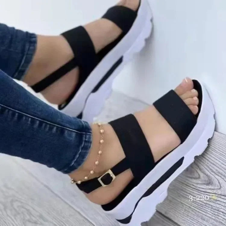 Trendy Women Summer Platform Sandals Buckle Strap Open Toe Thick Sole Punk Ladies Flats For Beach   7