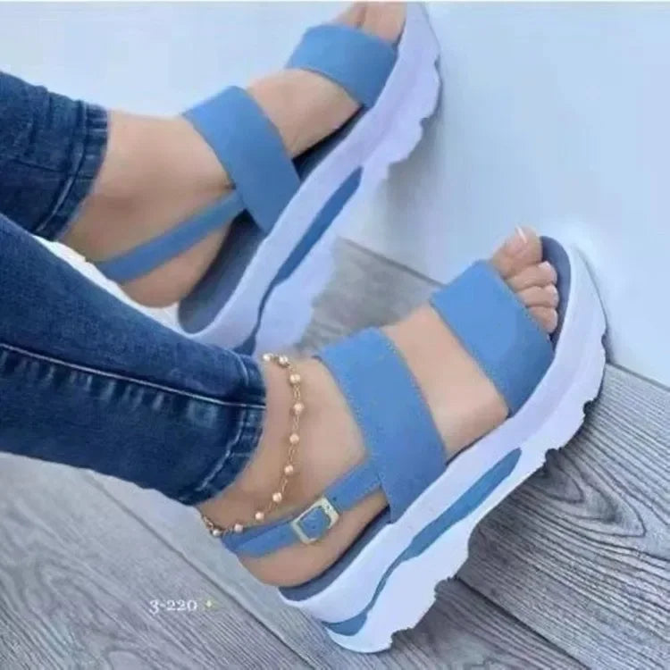 Trendy Women Summer Platform Sandals Buckle Strap Open Toe Thick Sole Punk Ladies Flats For Beach   8