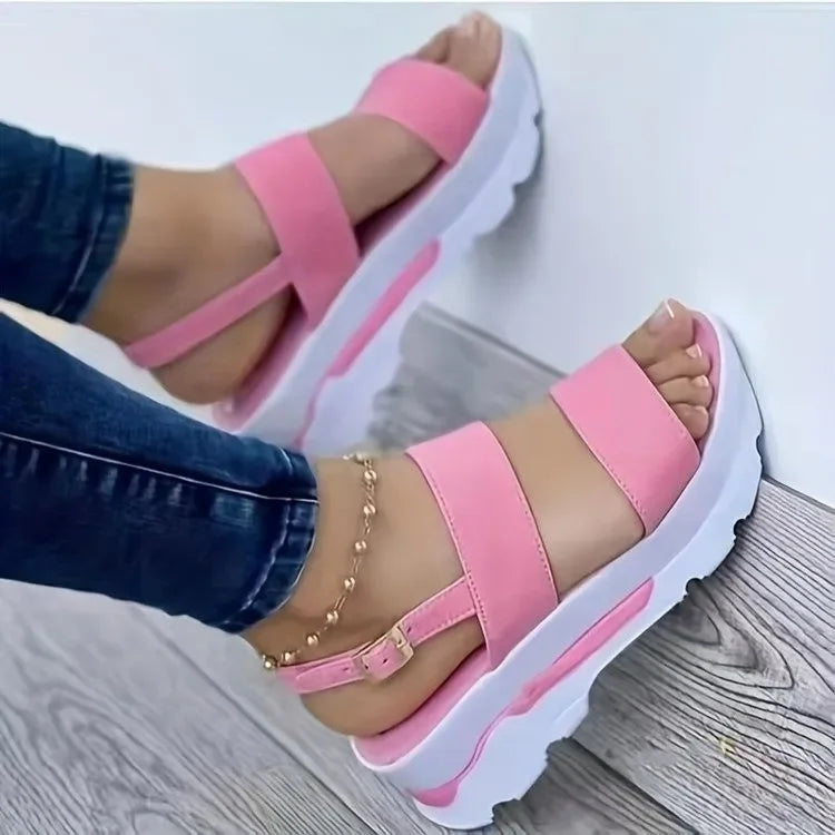 Trendy Women Summer Platform Sandals Buckle Strap Open Toe Thick Sole Punk Ladies Flats For Beach   9