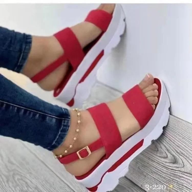 Trendy Women Summer Platform Sandals Buckle Strap Open Toe Thick Sole Punk Ladies Flats For Beach   10