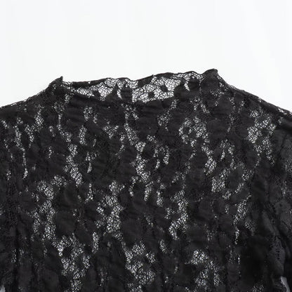 Sexy Black Lace Bodysuit For Women Chic Hollow Out Design Long Sleeves High Spandex Lingerie 4
