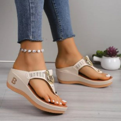 Lightweight Simple Womens Summer Sandals with Hook & Loop, Outdoor Hollow-out Beach Casual Shoes Non Slip Flat Sea Sand