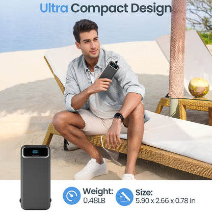 Power Bank, Built-in Cables, 20W Ultra Thin Fast Charging for iPhone, Samsung, Tablet, Travel Power Charger