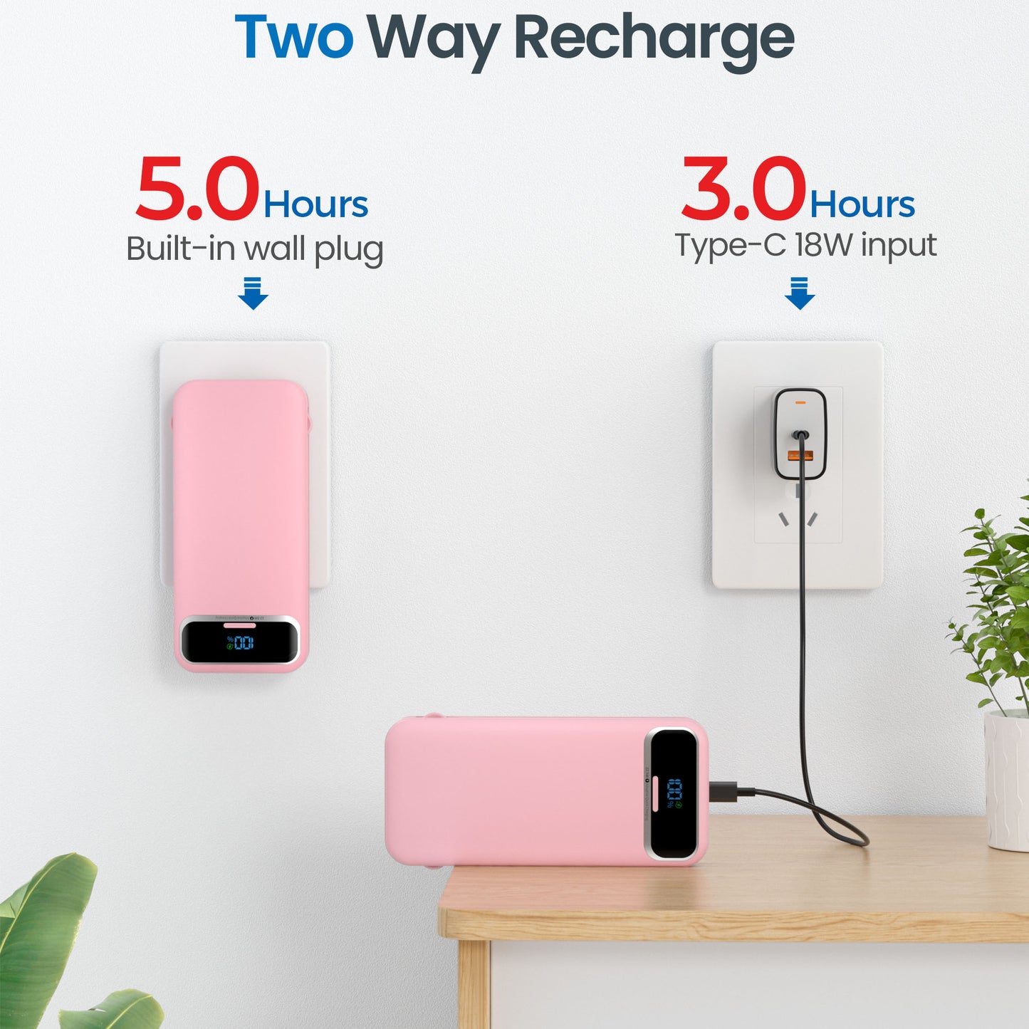 Power Bank, Built-in Cables, 20W Ultra Thin Fast Charging for iPhone, Samsung, Tablet, Travel Power Charger