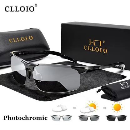 CLLOIO Aluminum Polarized Photochromic Sunglasses for Men – UV Protection, Anti-Glare Chameleon Driving Glasses for Day