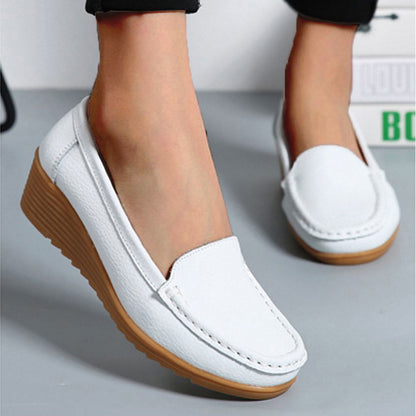Genuine Leather Women Flats Wedge Walking Nurse Shoes, Lightweight Slip-On Loafers & Barefoot Moccasins for Ladies