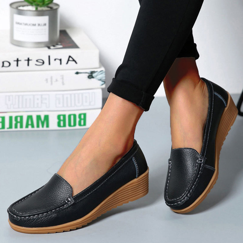 Genuine Leather Women Flats Wedge Walking Nurse Shoes Lightweight SlipOn Loafers  Barefoot Moccasin 4