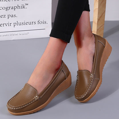 Genuine Leather Women Flats Wedge Walking Nurse Shoes Lightweight SlipOn Loafers  Barefoot Moccasin 2