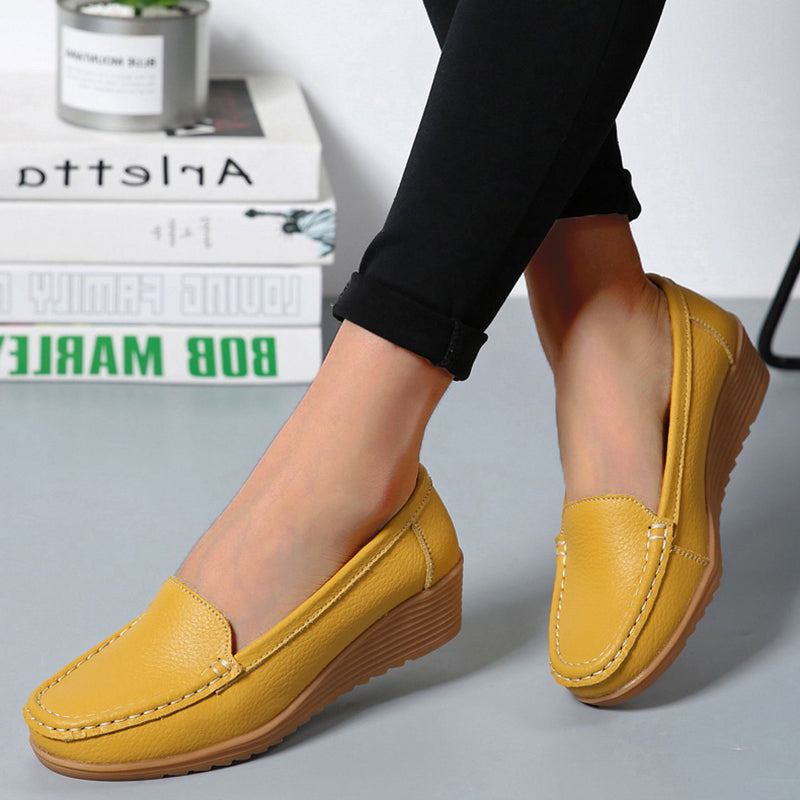 Genuine Leather Women Flats Wedge Walking Nurse Shoes Lightweight SlipOn Loafers  Barefoot Moccasin 1