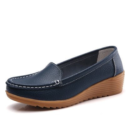 Genuine Leather Women Flats Wedge Walking Nurse Shoes Lightweight SlipOn Loafers  Barefoot Moccasin 9