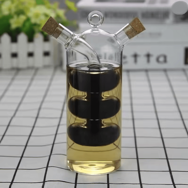 DualPour 2 in 1 Glass Oil and Vinegar Bottle Double Layer Condiment Dispenser for Kitchen Storage