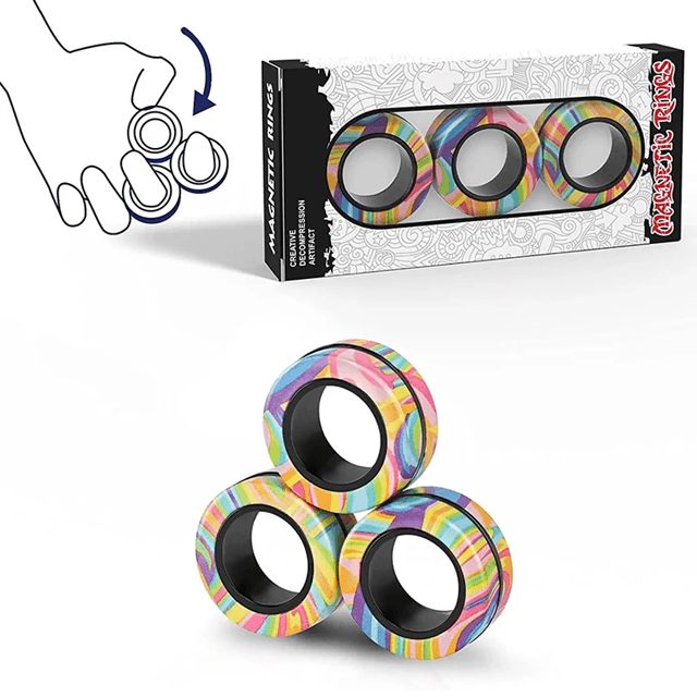 SpinMag Magnetic Fidget Rings Set 3 Pack Stress Relief Toy for Focus and Relaxation