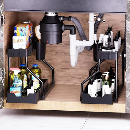 R-Shape Double-Layer Kitchen Countertop Organizer – Pull-Out Sink Storage Rack for Kitchen & Bathroom