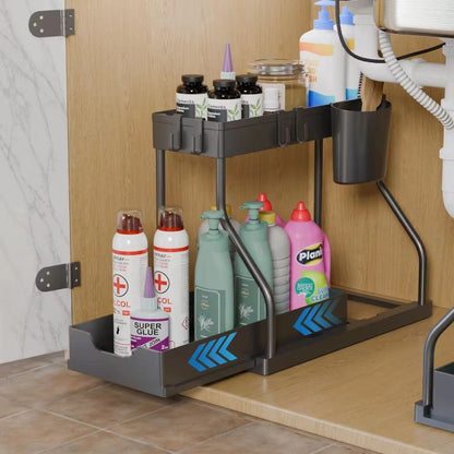 RShape DoubleLayer Kitchen Countertop Organizer  PullOut Sink Storage Rack For Kitchen  Bathroom 2
