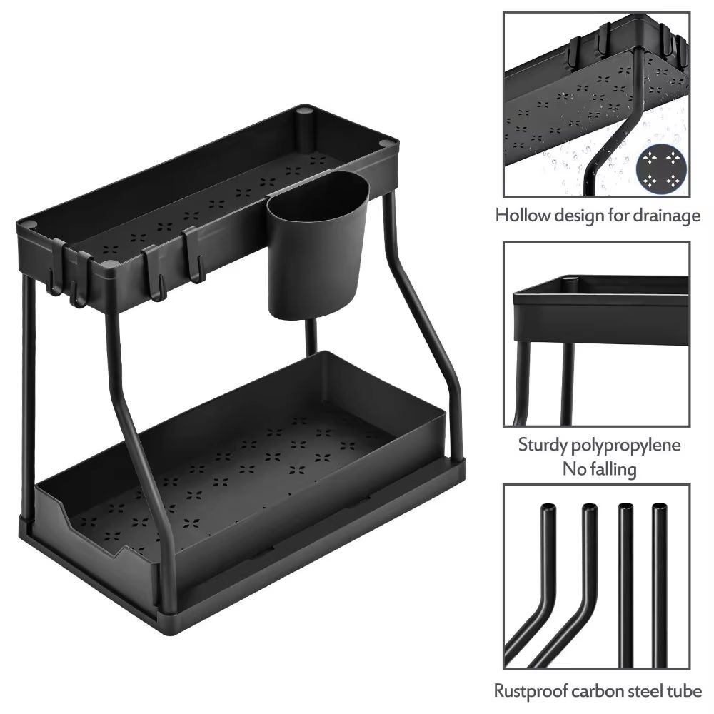 RShape DoubleLayer Kitchen Countertop Organizer  PullOut Sink Storage Rack For Kitchen  Bathroom 3