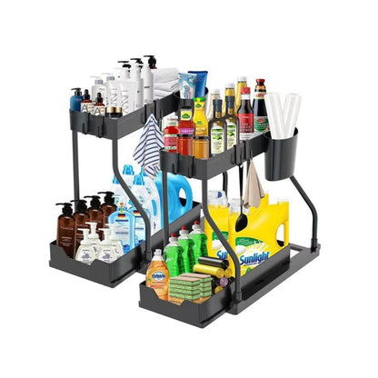 RShape DoubleLayer Kitchen Countertop Organizer  PullOut Sink Storage Rack For Kitchen  Bathroom 4