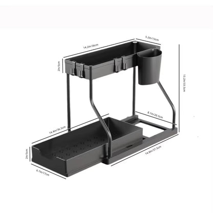 RShape DoubleLayer Kitchen Countertop Organizer  PullOut Sink Storage Rack For Kitchen  Bathroom 5