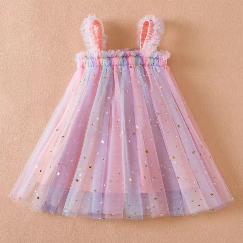 Sweet Summer Princess Sequin Dress  Flying Sleeve Bow Party Dress For Baby Girls 26 Years 2