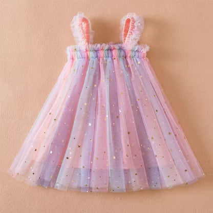 Sweet Summer Princess Sequin Dress  Flying Sleeve Bow Party Dress For Baby Girls 26 Years 2