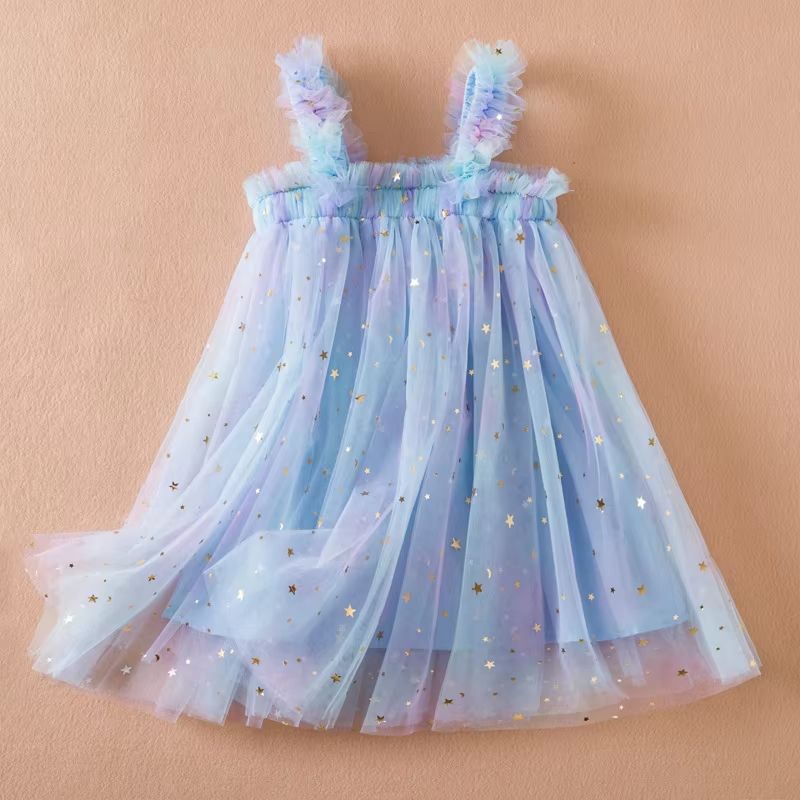 Sweet Summer Princess Sequin Dress  Flying Sleeve Bow Party Dress For Baby Girls 26 Years 3