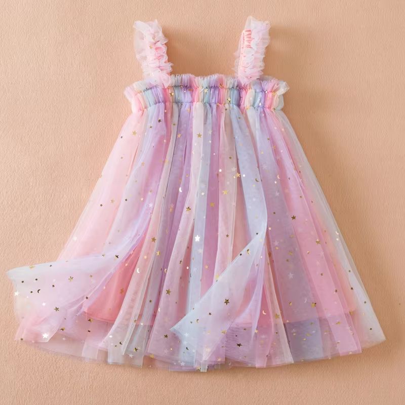 Sweet Summer Princess Sequin Dress  Flying Sleeve Bow Party Dress For Baby Girls 26 Years 4