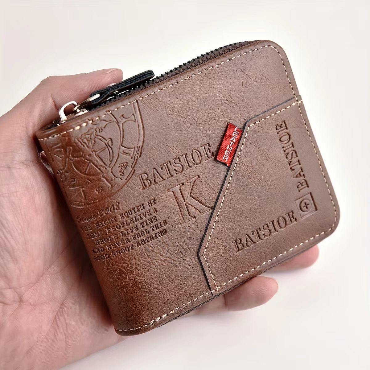 Men's Classic PU Leather Wallet – Zipper Short Wallet with Coin Pocket & Card Holder