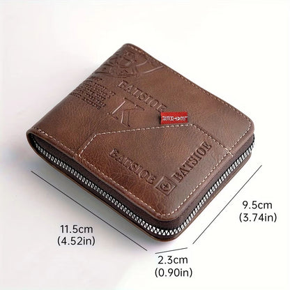 Mens Classic PU Leather Wallet  Zipper Short Wallet With Coin Pocket  Card Holder 1