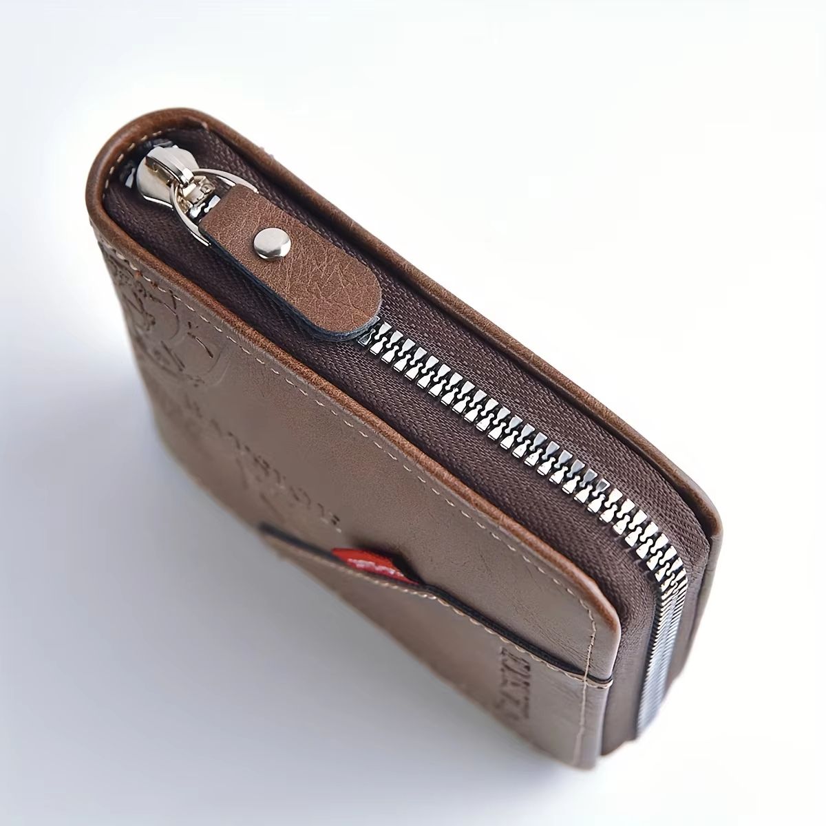 Mens Classic PU Leather Wallet  Zipper Short Wallet With Coin Pocket  Card Holder 2