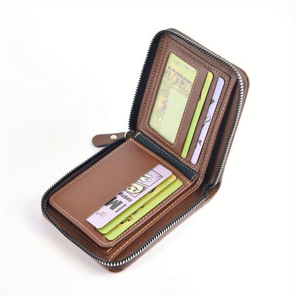 Mens Classic PU Leather Wallet  Zipper Short Wallet With Coin Pocket  Card Holder 4
