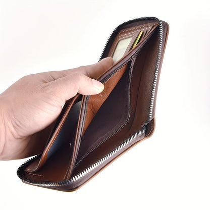 Mens Classic PU Leather Wallet  Zipper Short Wallet With Coin Pocket  Card Holder 5