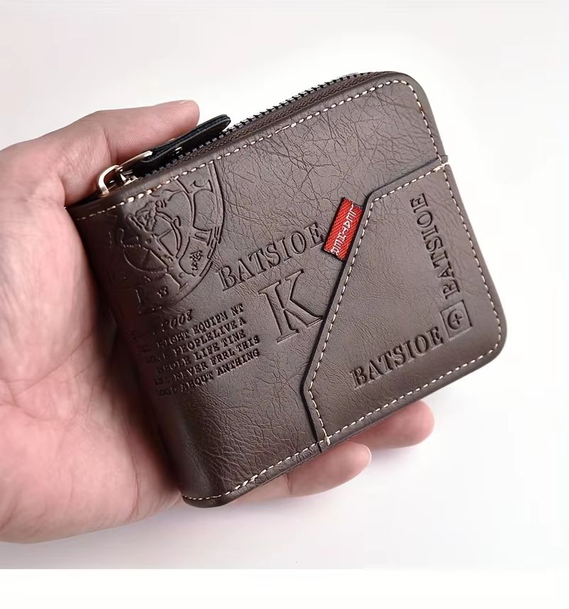 Mens Classic PU Leather Wallet  Zipper Short Wallet With Coin Pocket  Card Holder 6