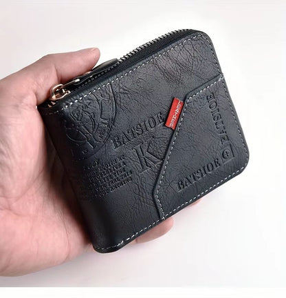 Mens Classic PU Leather Wallet  Zipper Short Wallet With Coin Pocket  Card Holder 7