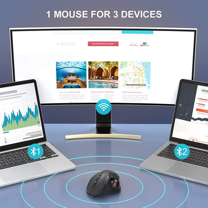 Ergonomic Thumb Control Wireless Trackball Mouse Rechargeable Bluetooth Rollerball Mice Silent Clic 2