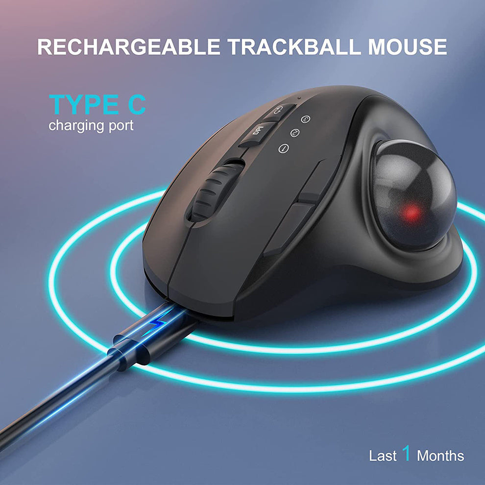 Ergonomic Thumb Control Wireless Trackball Mouse Rechargeable Bluetooth Rollerball Mice Silent Clic 4