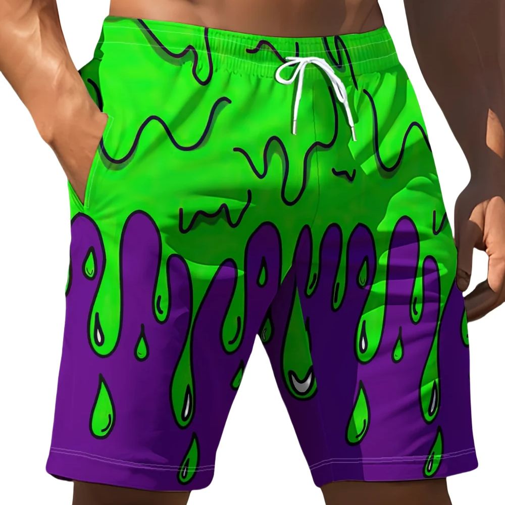 Men's Lightweight Shorts, 3D Printed Cartoon Drawstring, Quick Drying Summer Streetwear, Multi-Purpose with Pockets