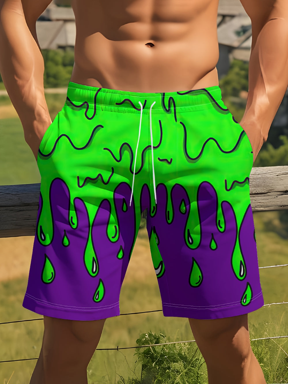 Men's Lightweight Shorts, 3D Printed Cartoon Drawstring, Quick Drying Summer Streetwear, Multi-Purpose with Pockets