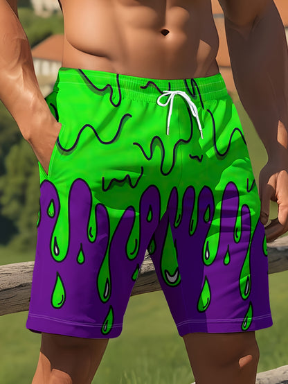 Men's Lightweight Shorts, 3D Printed Cartoon Drawstring, Quick Drying Summer Streetwear, Multi-Purpose with Pockets