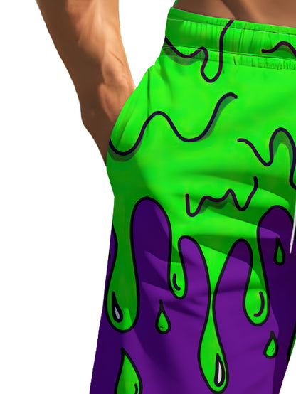 Men's Lightweight Shorts, 3D Printed Cartoon Drawstring, Quick Drying Summer Streetwear, Multi-Purpose with Pockets