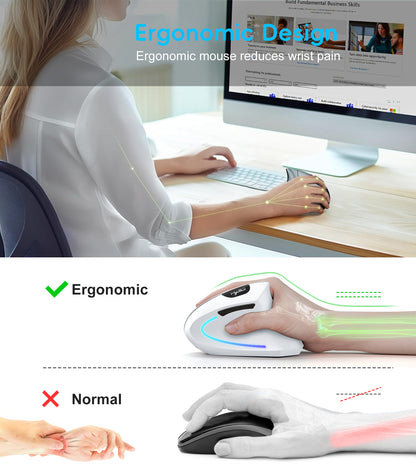 Dual Mode Vertical Mouse, Ergonomic Rechargeable ABS, Wireless Mouse for PC, Type-C Connect