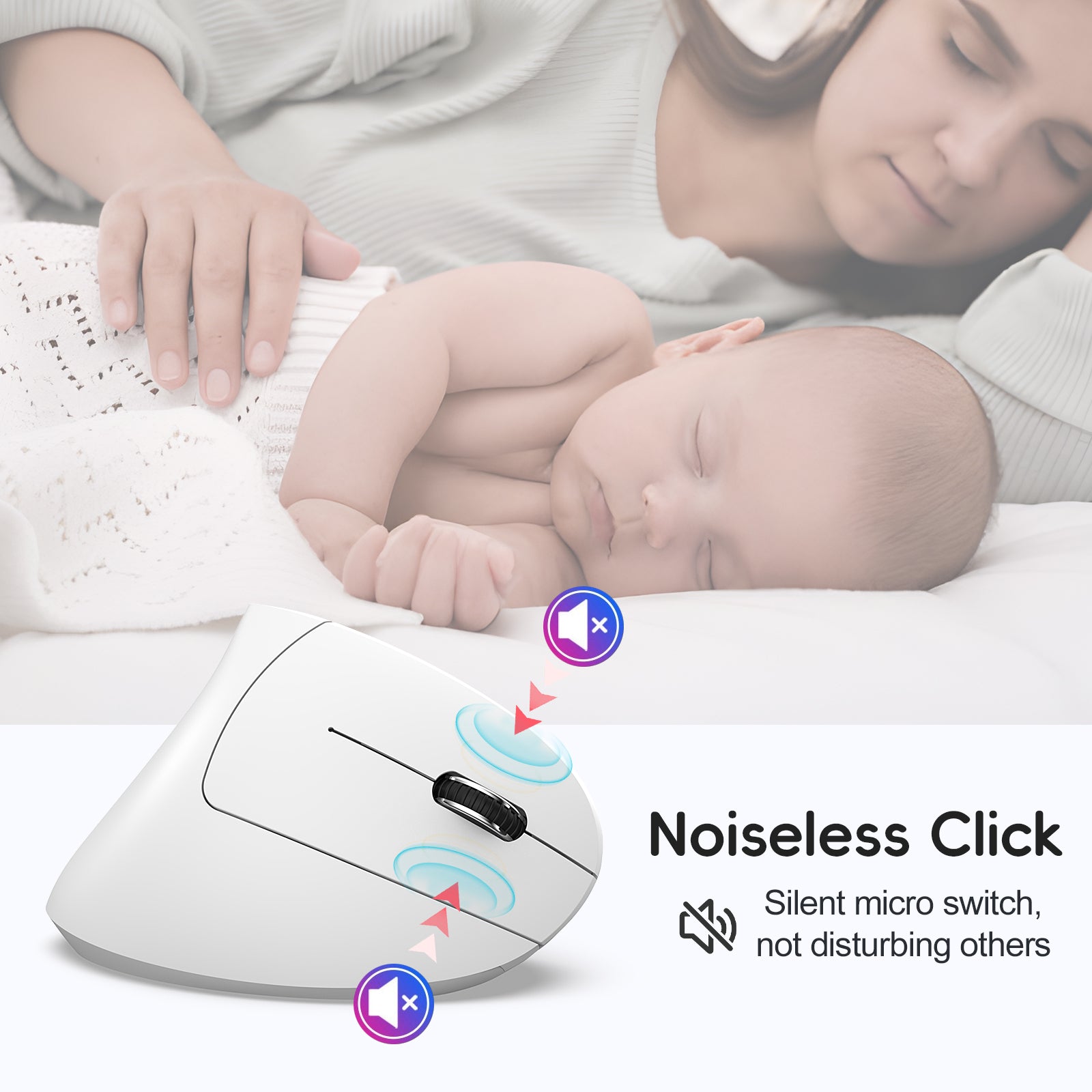 Dual Mode Vertical Mouse, Ergonomic Rechargeable ABS, Wireless Mouse for PC, Type-C Connect